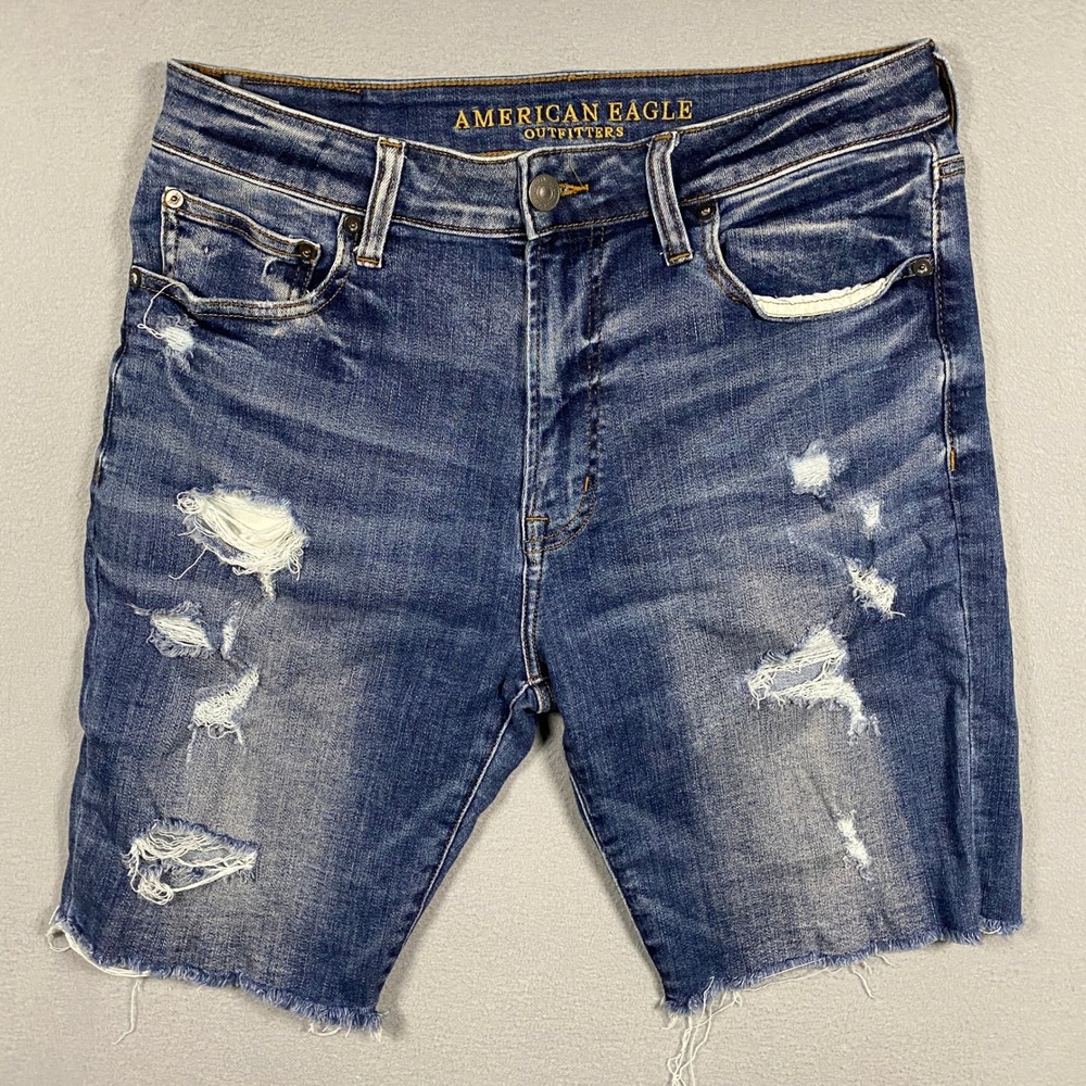 American Eagle Denim Shorts Mens 33 Blue Distressed Ne(x)t Level Flex Raw Hem